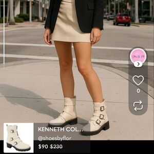 KENNETH COLE / Tate Briker Jewel / Lug Sole / Booties / Bone / with Buckle